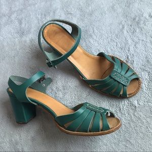 Swedish Hasbeens Teal Leather Clog Sandals 41